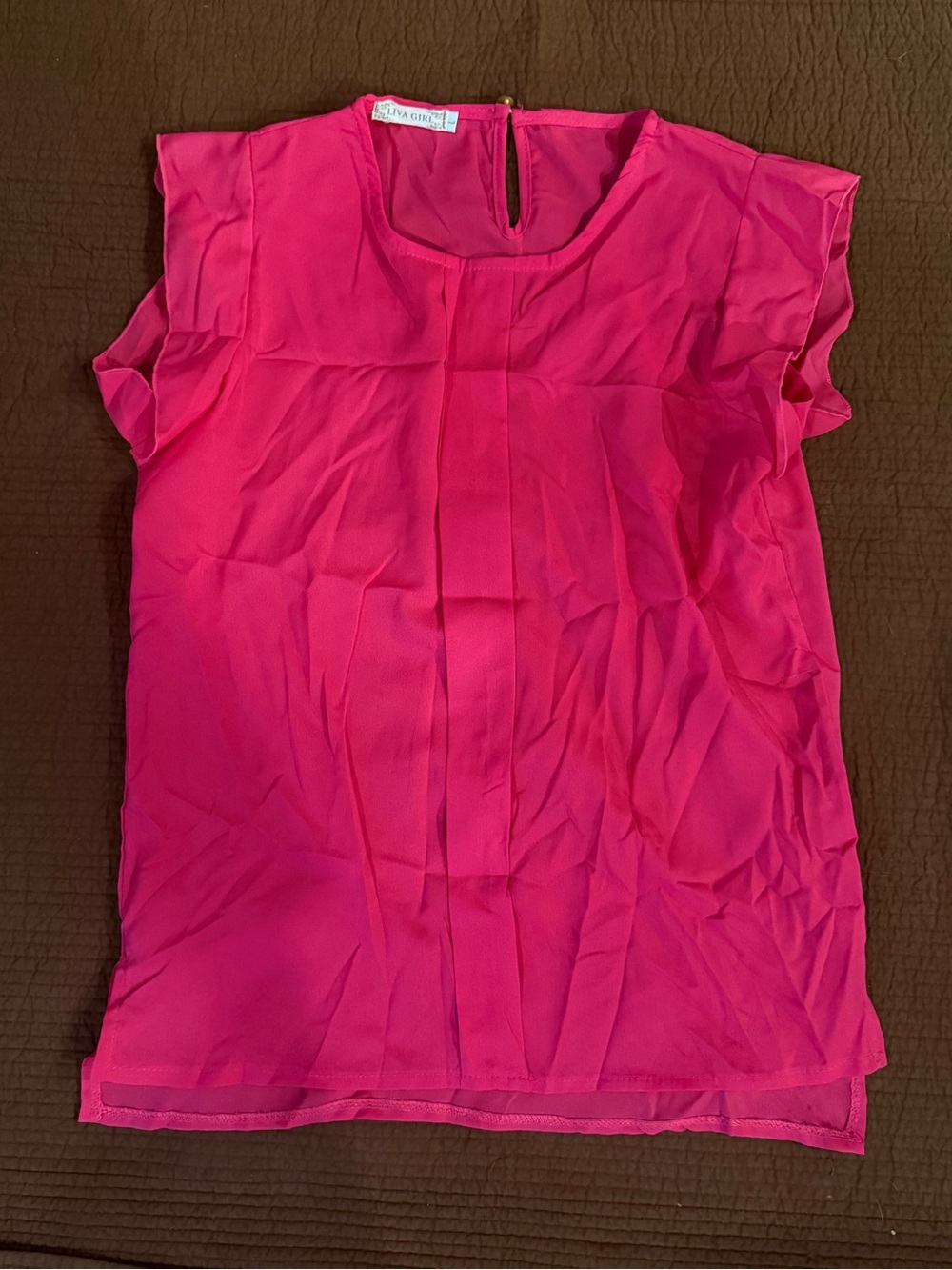 Liva Girl Women's Size L Pink Silky Short  Sleeve Blouse